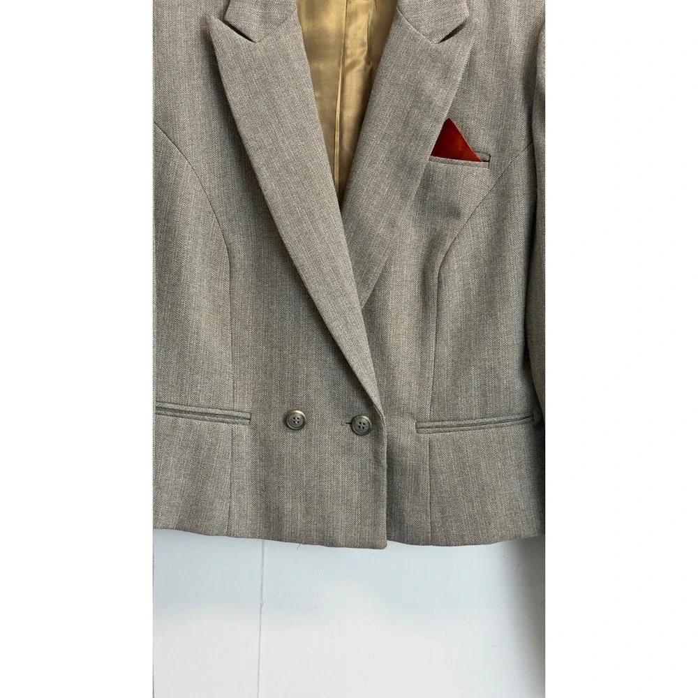 Vintage Rojean Brown Herringbone Skirt Suit Size S Crop Blazer A-Line Skirt USA